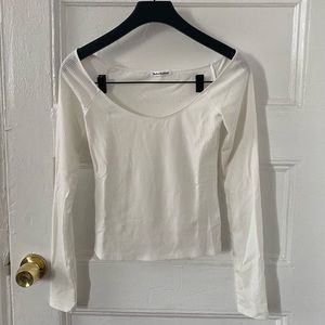 REFORMATION Layne Ribbed Off Shoulder Ivory Top